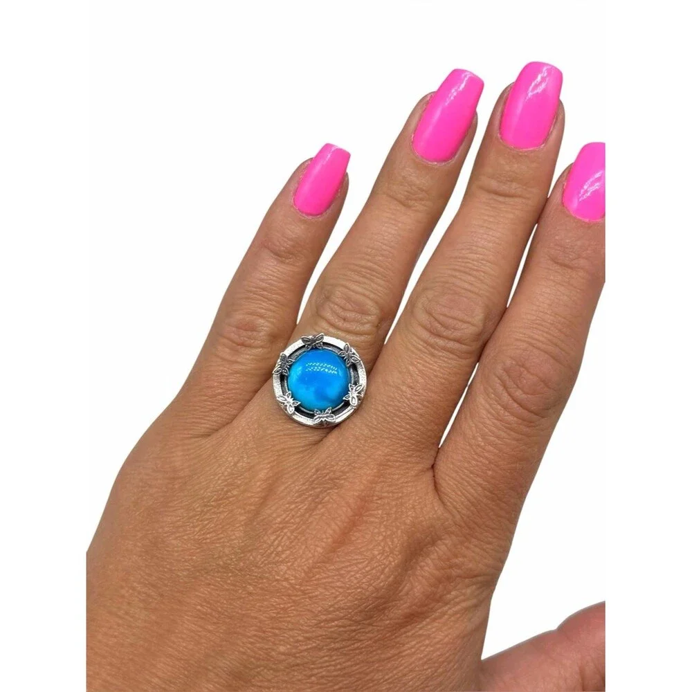 Morenci Mine Turquoise Ring Size 7 Solid 925 Sterling Silver Butterfly
